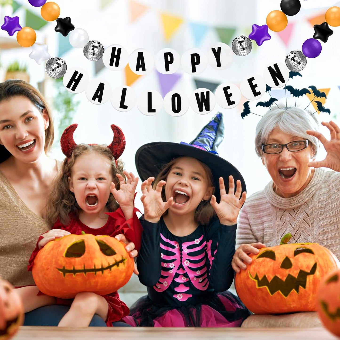 Giant Friendship Bracelet Garland Kit, DIY Birthday Banner with Letters Ball Jumbo Customizable Friendship Bracelet Decor for Halloween Christmas Wedding Party(Black, Orange, Purple)