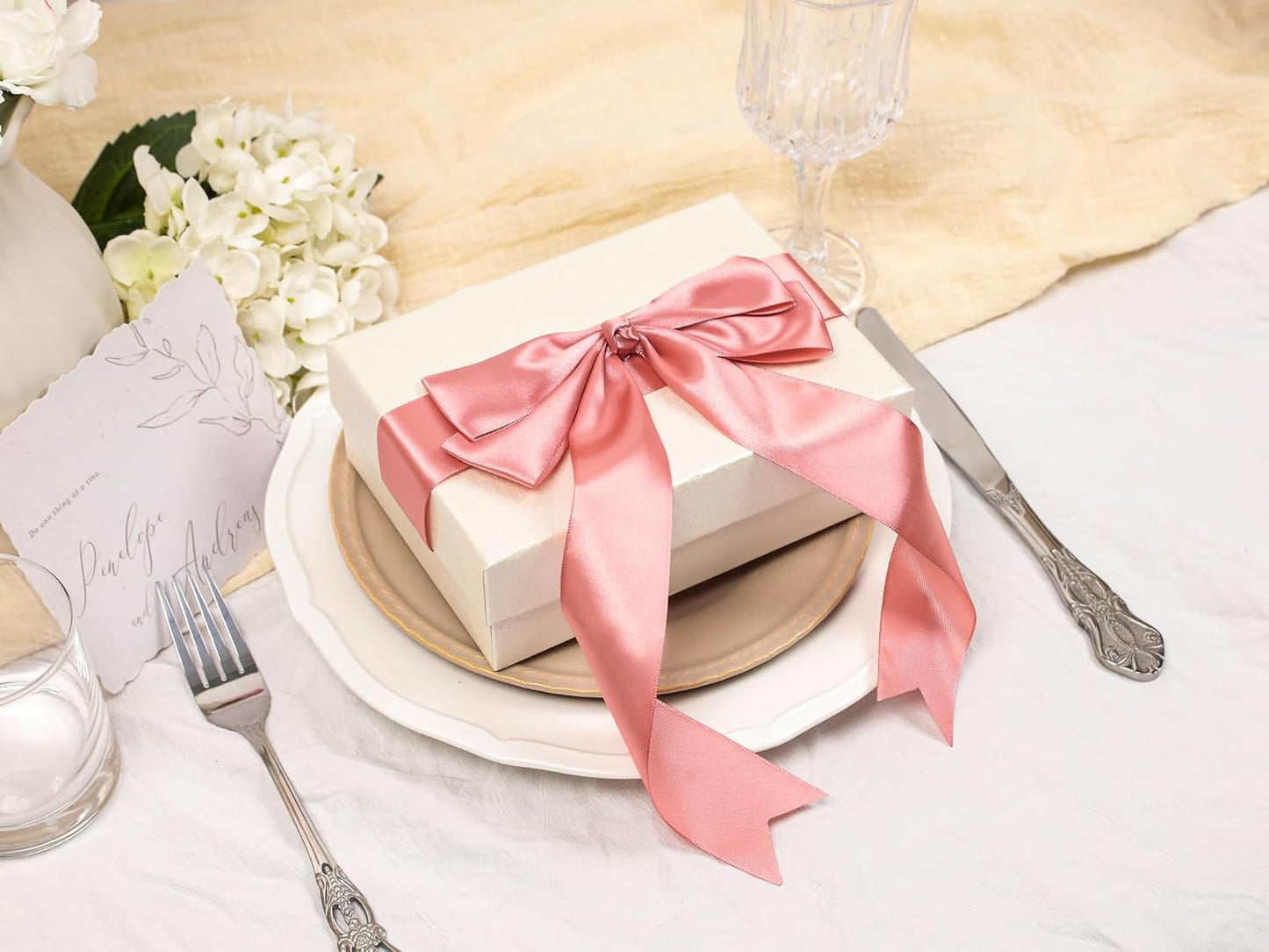 Rose Gold Satin Ribbon 1-1/2 inch X Continuous 25 Yards, Single Face Polyester Ribbon Perfect for Gift Wrapping, Flower Bouquet, Wedding Decor, Crafts, Bow Making, Sewing and More