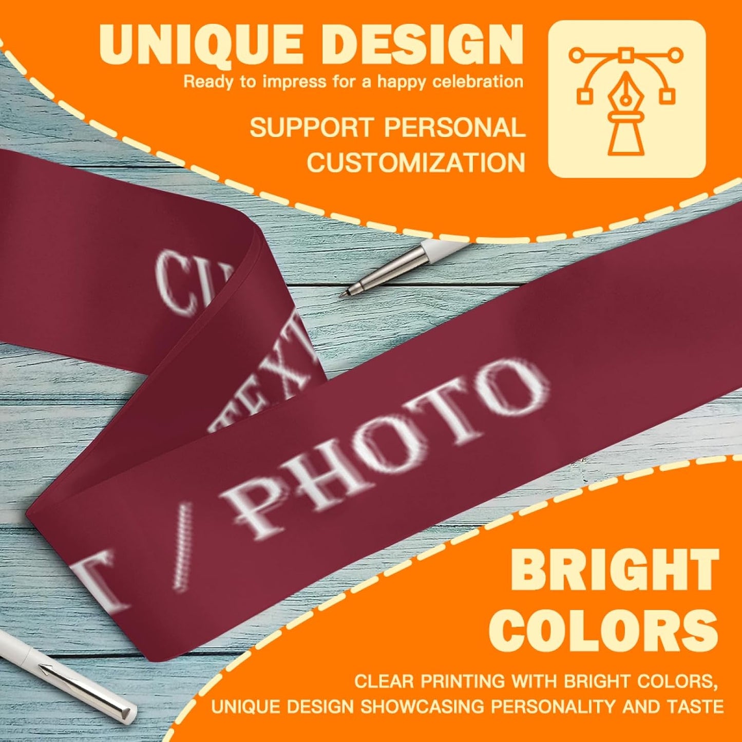 Custom Sash,Personalized Birthday Sash with Text Photo,Customized Bachelorette Sash Quote Sash Bride to Be Sash Color Optional (No decorative edge, Maroon)