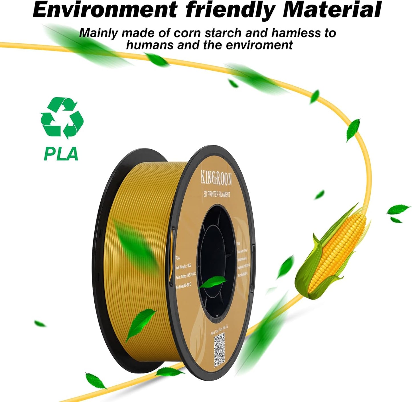 Kingroon PLA Filament 1.75mm 3D Printer Filament Yellow Pla Filament 1kg Filament Dimensional Accuracy +/- 0.02mm, Fit Most FDM Printer,Dark Yellow-Gold