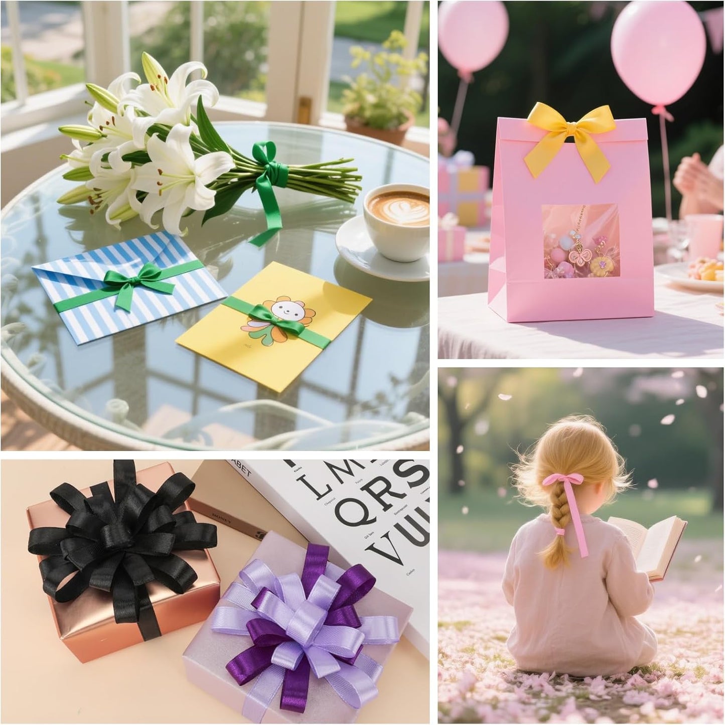 NESCCI 800 Yards Ribbon,3/8 Inch Satin Ribbon,Single Face Satin Ribbons, Perfect for Gift Wrapping,Wedding Decoration,Handmade Bows,Wrapping Bouquet, Halloween, Christmas