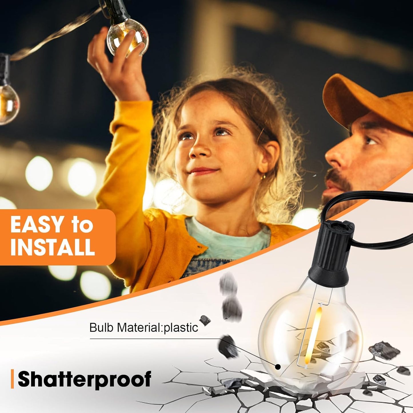 15 Pack G40 LED Replacement Light Bulbs for String Lights, Dimmable E12 Base Shatterproof Bulbs, 0.6W Equal to 5W, Warm White 2200K, Not Solar