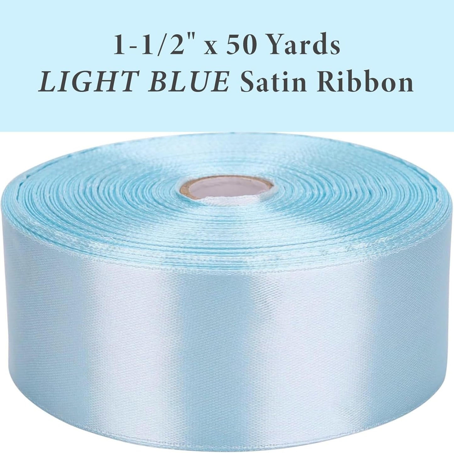 1-1/2 Inch Light Blue Satin Ribbon 50 Yards Solid Fabric Ribbons for Gift Wrapping, Crafts, Floral Arrangements, Wedding, Party, Holiday and Home Decor