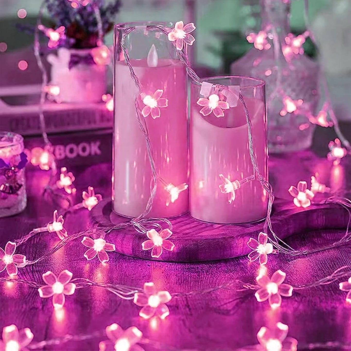 Hot Pink Aesthetic Flower Lights String Indoor Decorations, 33Ft 100 LED Decorative Tree Bedroom Window Hanging Fairy Cherry Blossom Lights for Valentine's Day, Wedding Party, Christmas Decor