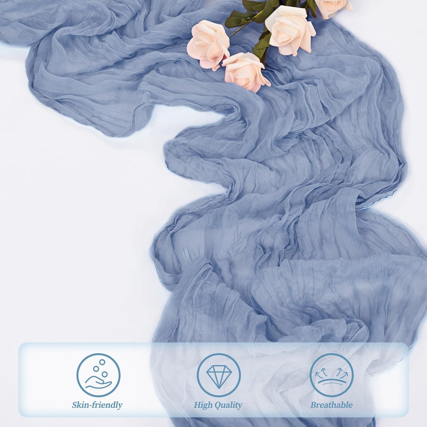 6 Pack Dusty Blue 10FT Cheesecloth Table Runner Rustic Gauze Fabric Cheese Cloth Table Runner for Wedding Bridal Baby Shower Table Decor 20 x 120 Inch Long Boho Sheer Birthday Party Table Decorations