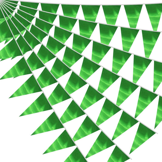 40M/130FT Green Triangle Pennant Banner Flag Metallic Fabric Bunting Garland for Christmas Graduation Safari Birthday Tropical Jungles Wedding Bachelorette Engagement Party Decoration Supplies