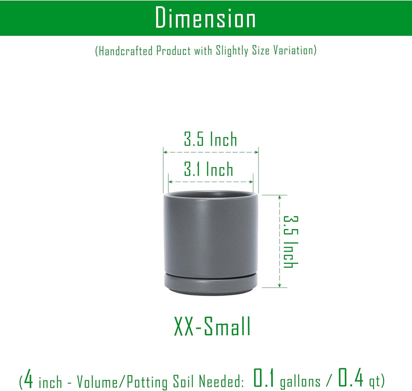 D'vine Dev Set of 4 Small Ceramic Plant Pots, 3.5 Inch Succulent Planter Pot for Plants with Drainage Hole and Saucer, Grey, 94-X-A-3