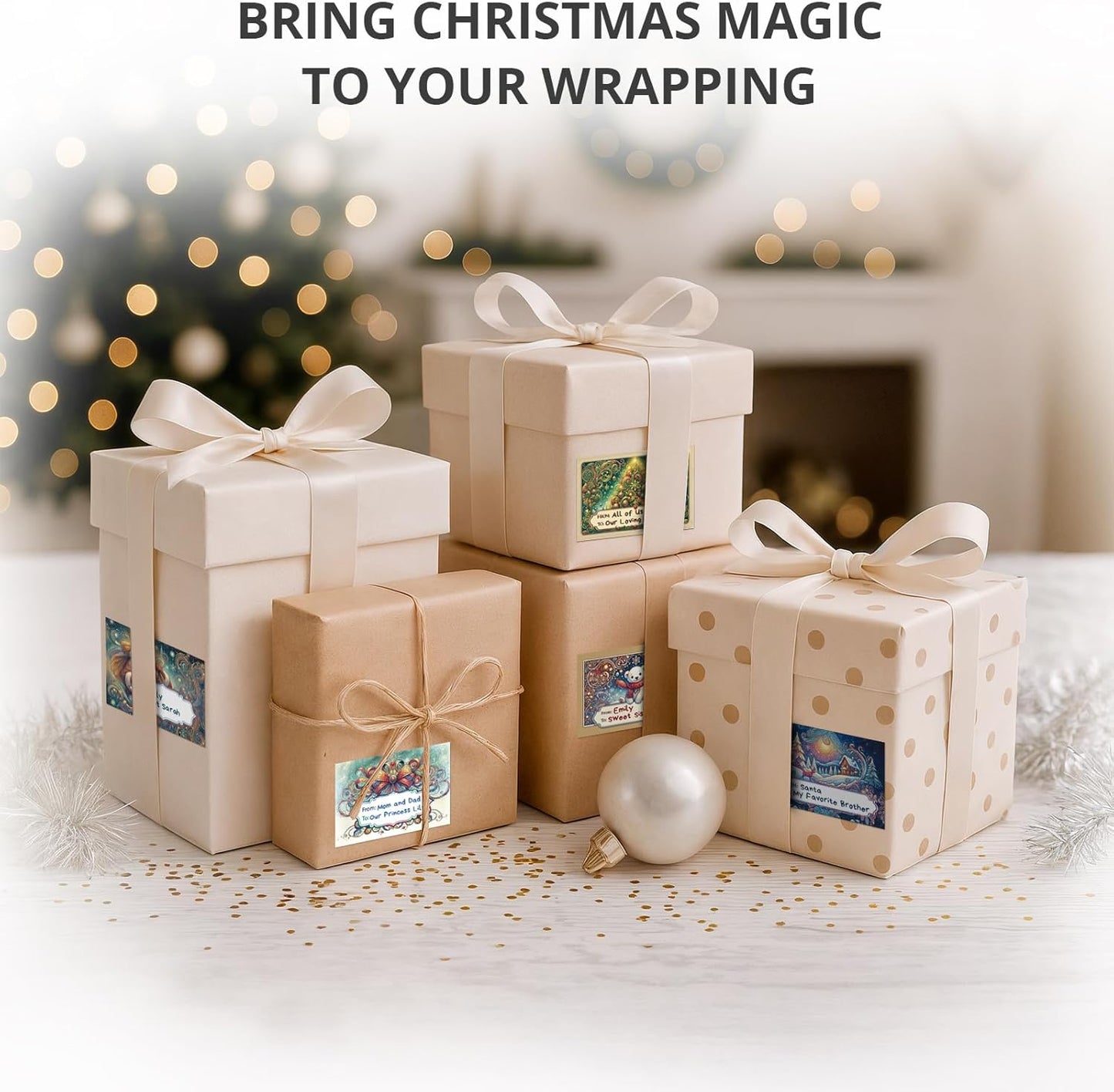 X-Protector Christmas Gift Tags 100 PCS - 2.4x1.7 in Christmas Wrapping Paper Name Tags - 5 Sheets of Self-Adhesive Xmas Present Labels Stickers - Peel and Stick Gift Wrap Tags!