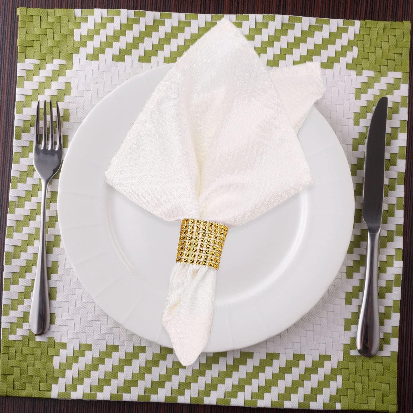 Gold Napkin Rings Set - 300 Rhinestone Crystal Napkin Rings for Wedding, Dinner, Parties & DIY Decoration