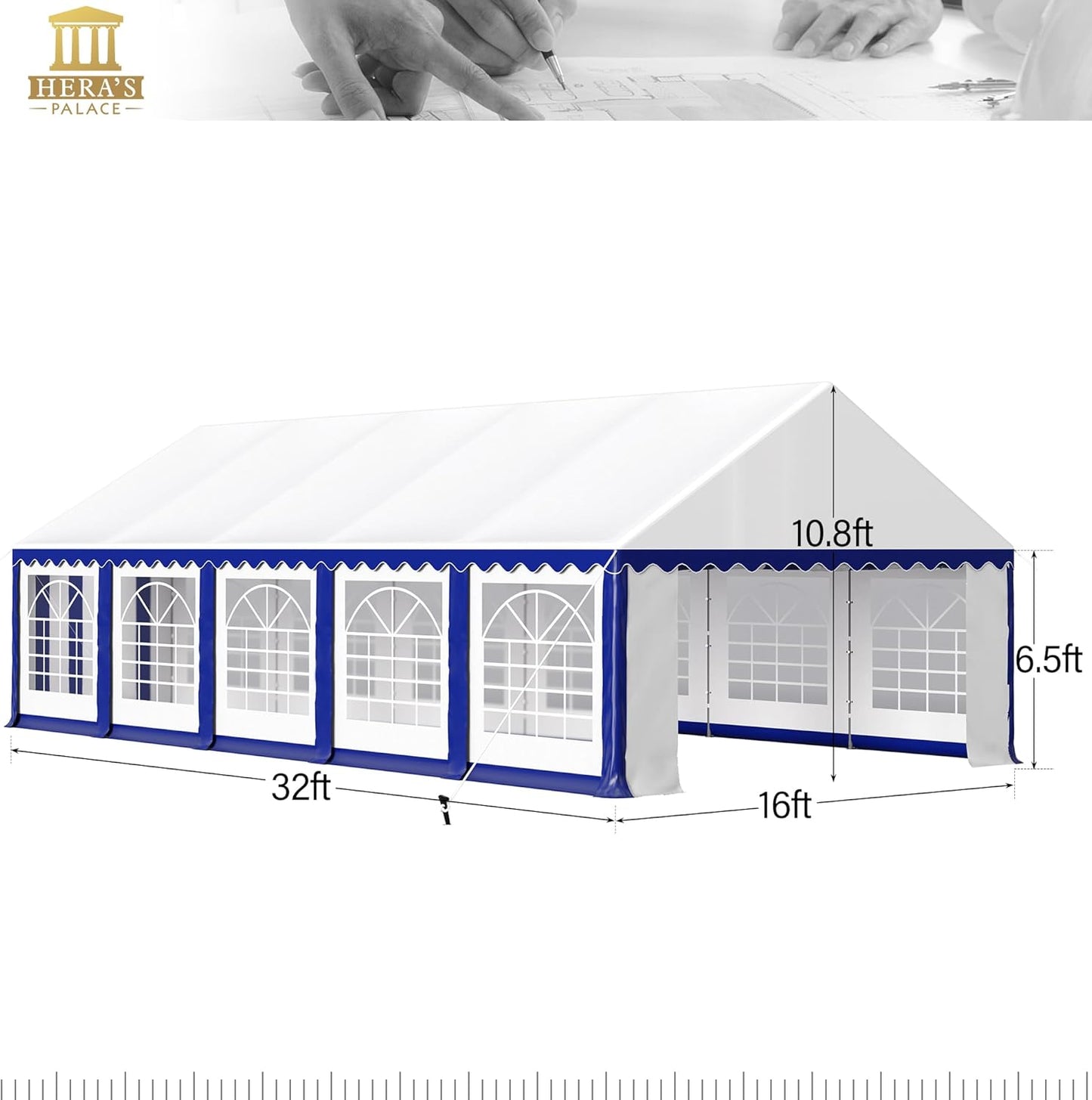 HERA'S PALACE 16'x 32' Outdoor Tents for Parties Large Canopy Tent with 12 Removable Sidewalls Heavy Duty Party Tent for Graduation Wedding and Birthday (Blue)