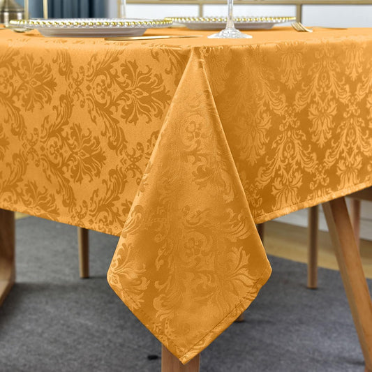 SASTYBALE Fall Jacquard Tablecloth Square 52 x 52 Inch, Spill Proof Washable Autumn Damask Table Cloth, Polyester Fabric Table Cover for Thanksgiving, Harvest, Holiday, Amber