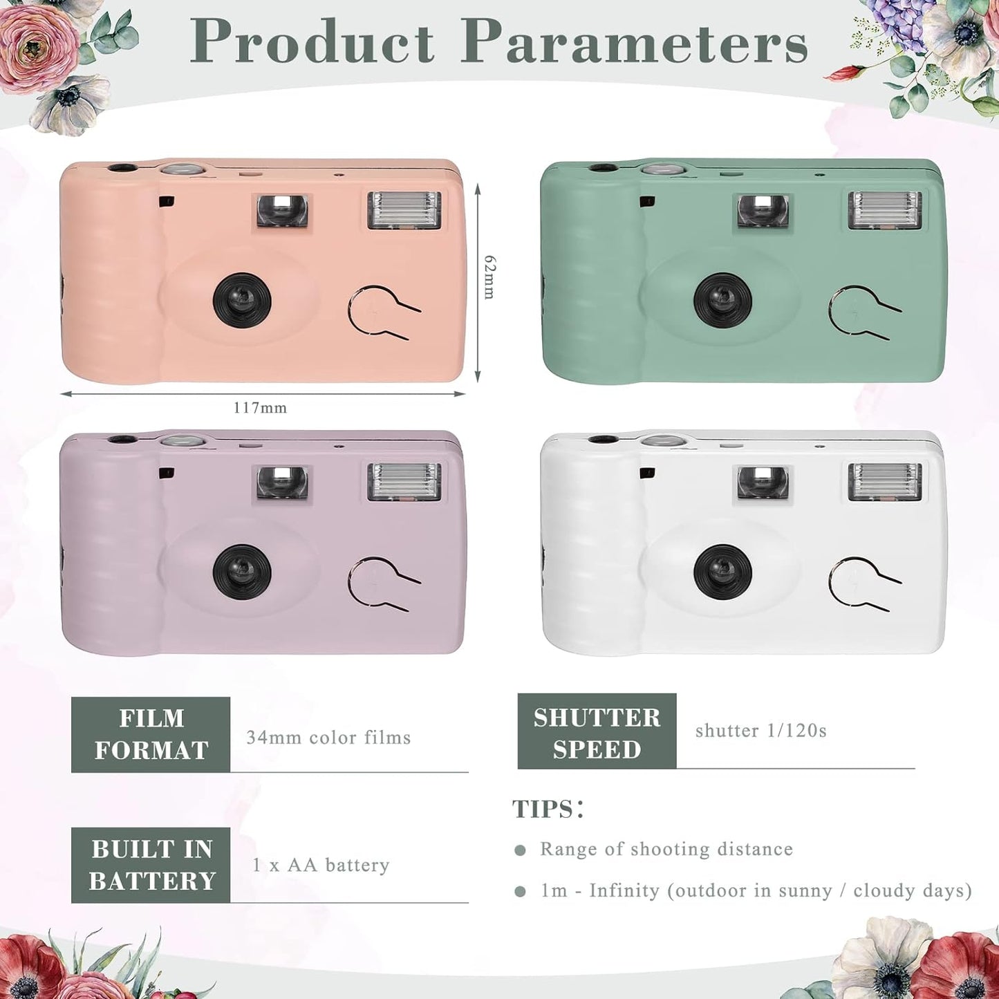 LEIFIDE 8 Pcs Disposable Camera Bulk for Wedding Single Use One Time 35mm Camera with Flash Color Film for Photography Anniversary Travel Camp Party Supplies(Cute Color)