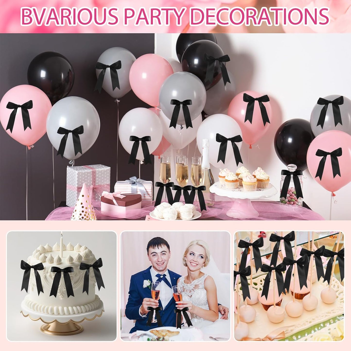 Riceshoot 24 Pcs Satin Ribbon Bow 3.5x5 Inch Twist Tie Bows for Gift Balloon Bag Cake Craft DIY Wedding Birthday Party Decor