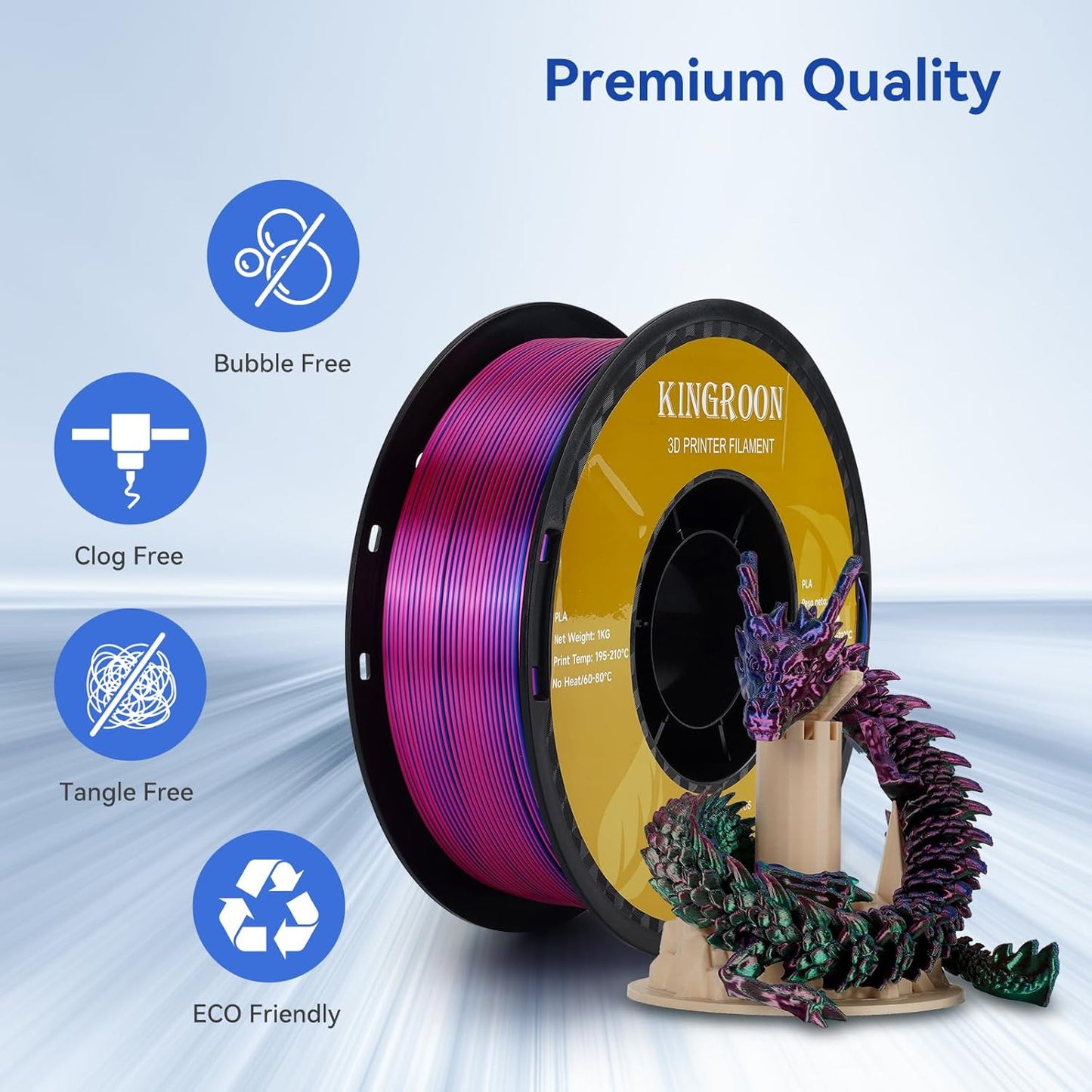 Kingroon 16KG PLA Filament Bundle+Triple Color Silk PLA Filament Bulk 3D Printer Filament 1.75MM,for Most FDM 3D Printer，1KG X 16 Spools
