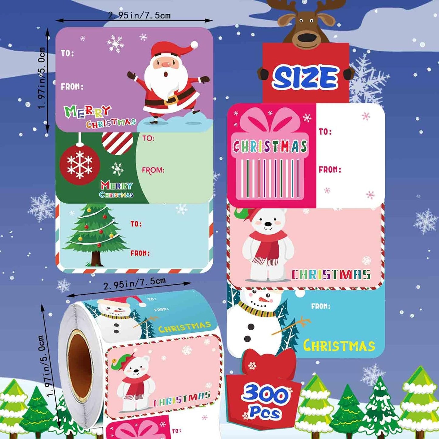 300PCS Christmas Name Tags Stickers, Self-Adhesive Christmas Gift Tags Stickers for Gifts Wrappings Christmas Gift Labels Stickers for Presents Boxes Bags Envelopes Holiday Decoration