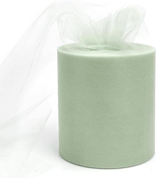 6" x 200 Yards Sage Green Tulle Fabric Rolls, Green Spool Tulle Ribbon for DIY Tutu Skirt Wedding Decoration Baby Shower Birthday Party Backdrop Gift Wrapping Bow Craft Supplies