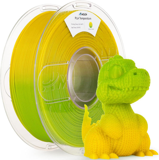 AMOLEN 3D Printer Filament, Temp Change Green to Yellow PLA Filament 1.75mm, Cold & Heat Temp Color Change with Temperature Filament, Dimensional Accuracy +/- 0.02mm, 1KG/2.2lb, Fits Most FDM Printers