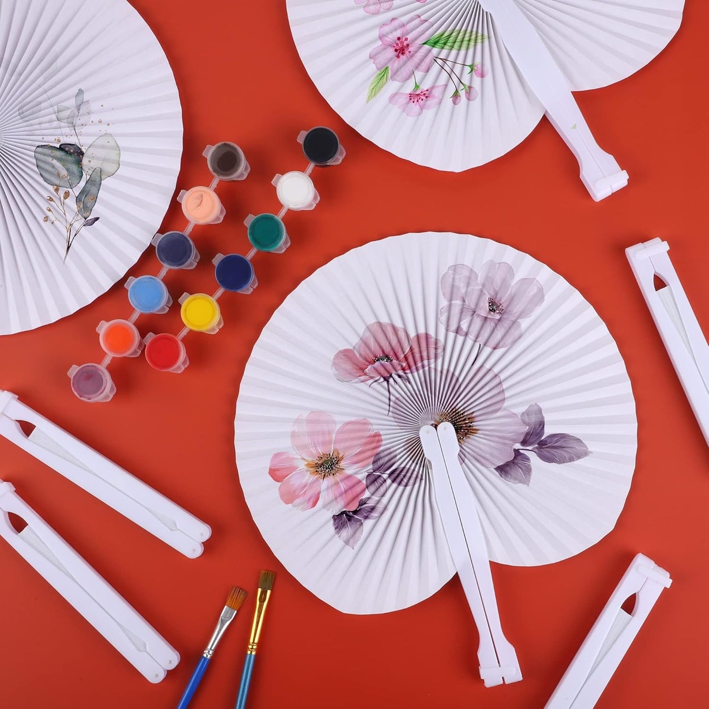 MCEAST 160 Pack Folding Wedding Paper Fans White Handheld Folding Fan Round Shaped Wedding Fans with Plastic Handle for Wedding Birthday Party Favors Supplies Home Decoration (Round)