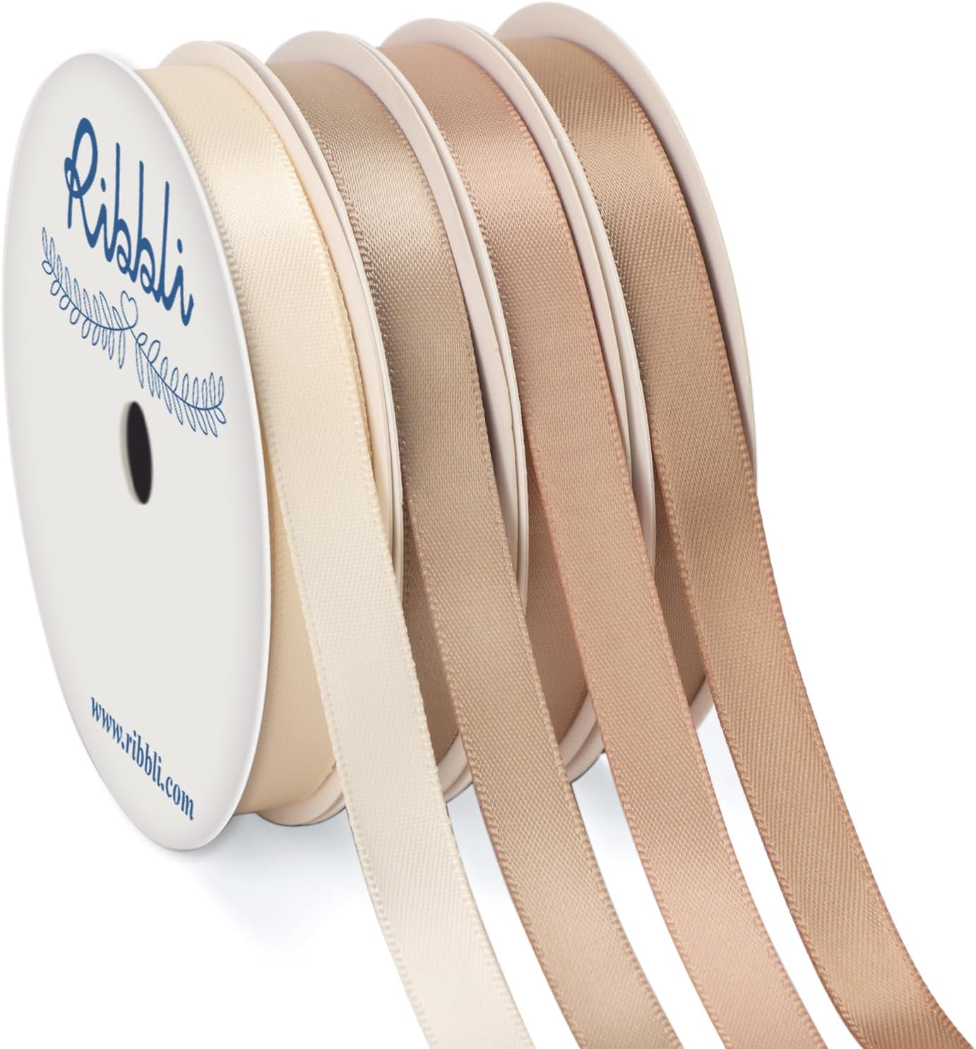 Ribbli Champagne Satin Ribbon 3/8 Inch x 4 Rolls Total 40 Yards-Ivory Champagne Ribbon for Gift Wrapping Craft Wedding Decoration