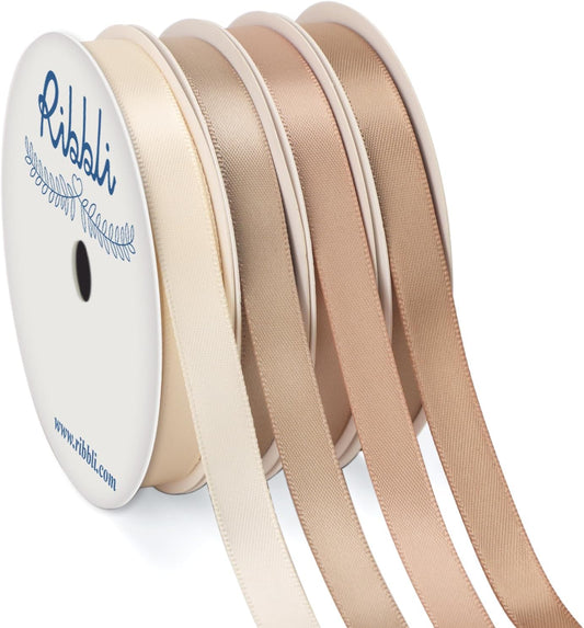 Ribbli Champagne Satin Ribbon 3/8 Inch x 4 Rolls Total 40 Yards-Ivory Champagne Ribbon for Gift Wrapping Craft Wedding Decoration