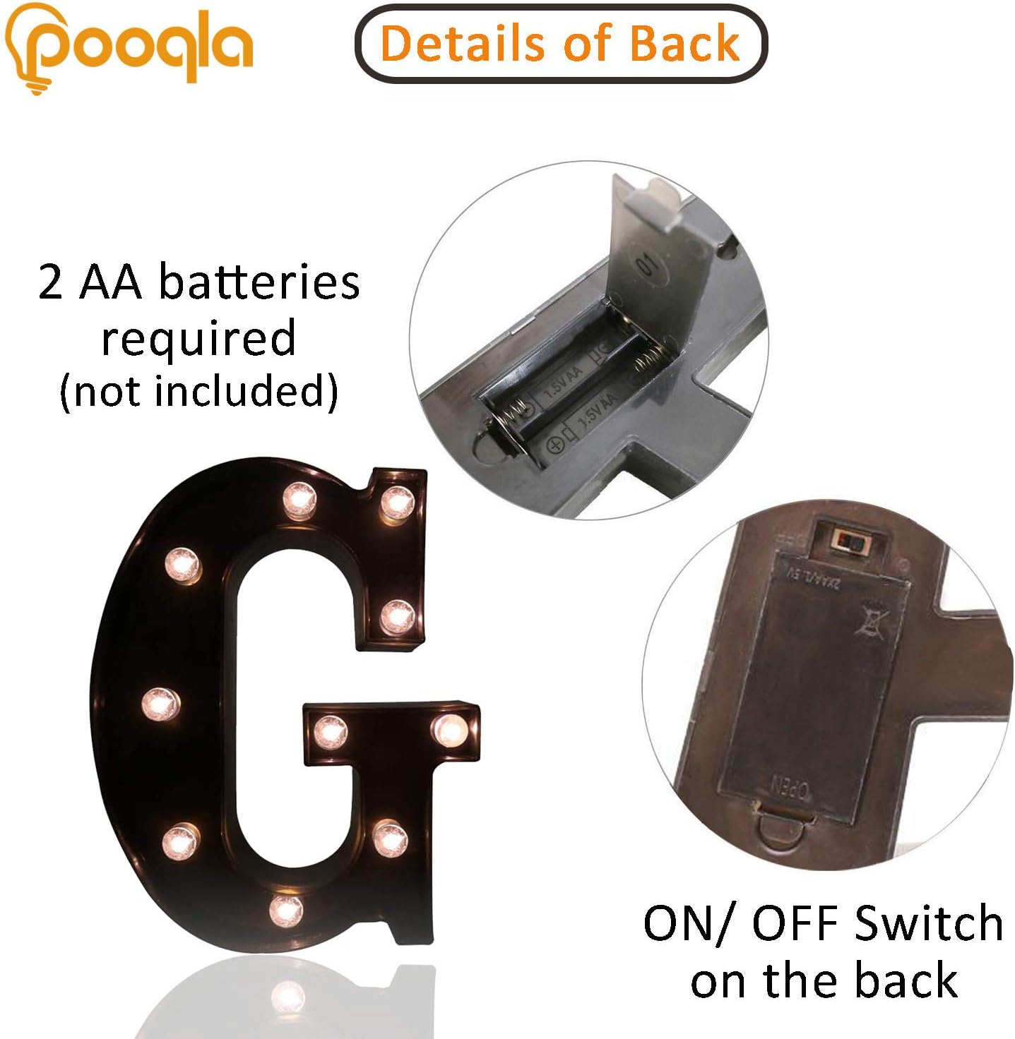 LED Illuminated Letter Marquee Sign - Alphabet Decorative Letters with Lights For Wedding Birthday Party Christmas Night Light Lamp Home Bar Decoration (G - Black)