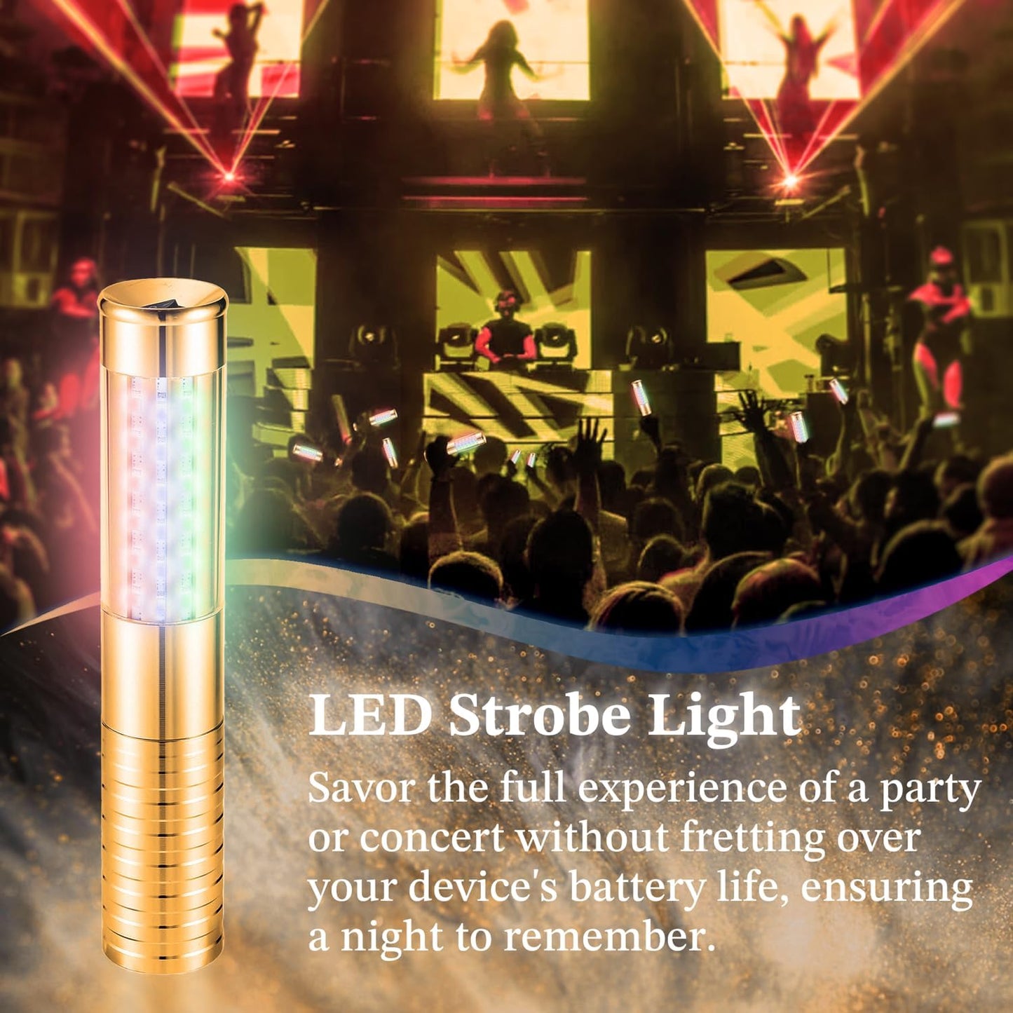 4 Packs Rechargeable LED Strobe Baton Lights Reusable Bottle Service Lights for Liquor Bottles Handheld Service Sparklers for Club Weddings Concert Outdoor Events (Gold-Colered Light, 4)