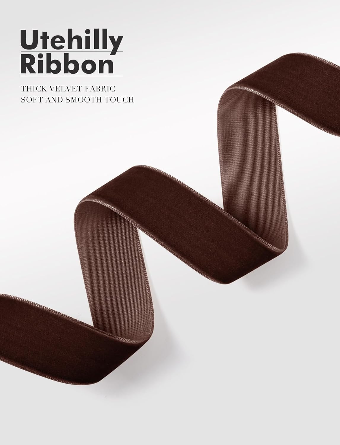 Brown Christmas Velvet Ribbon for Tree, Gift Wrapping, Flower Bouquet, Wreath Decorations, Bow Making 3/8'', 25 Yards