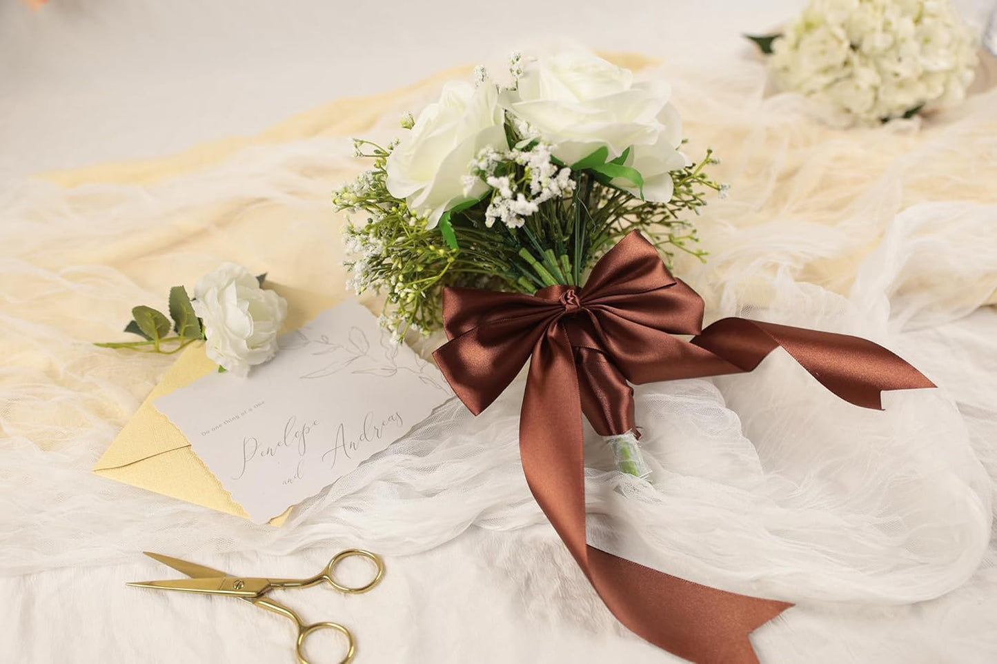 Coffee Brown Satin Ribbon 1-1/2 inch X Continuous 100 Yards, Single Face Polyester Ribbon Perfect for Gift Wrapping, Flower Bouquet, Wedding Decor, Crafts, Bow Making, Sewing and More