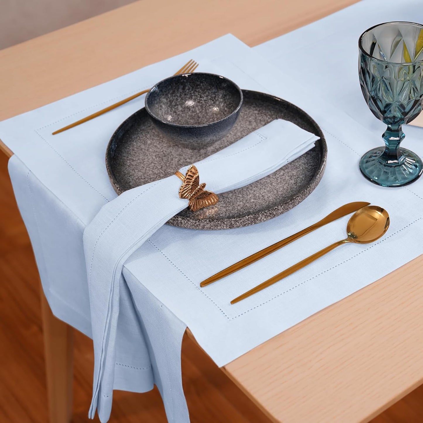 Linen Table Runner 90 inches Long – Hemstitch 100% Pure Linen Light Blue Dining Table Runner 14 x 90 Inch for Spring, Summer, Wedding Decorations, Gift – Elara