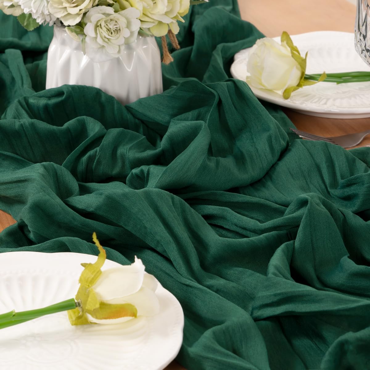 Emerald Green Table Runner Cheesecloth Table Runner 14FT Farmhouse Table Runners 160 Inches Fall Table Decor Dining Room Centerpiece Wedding Boho Baby Shower Birthday