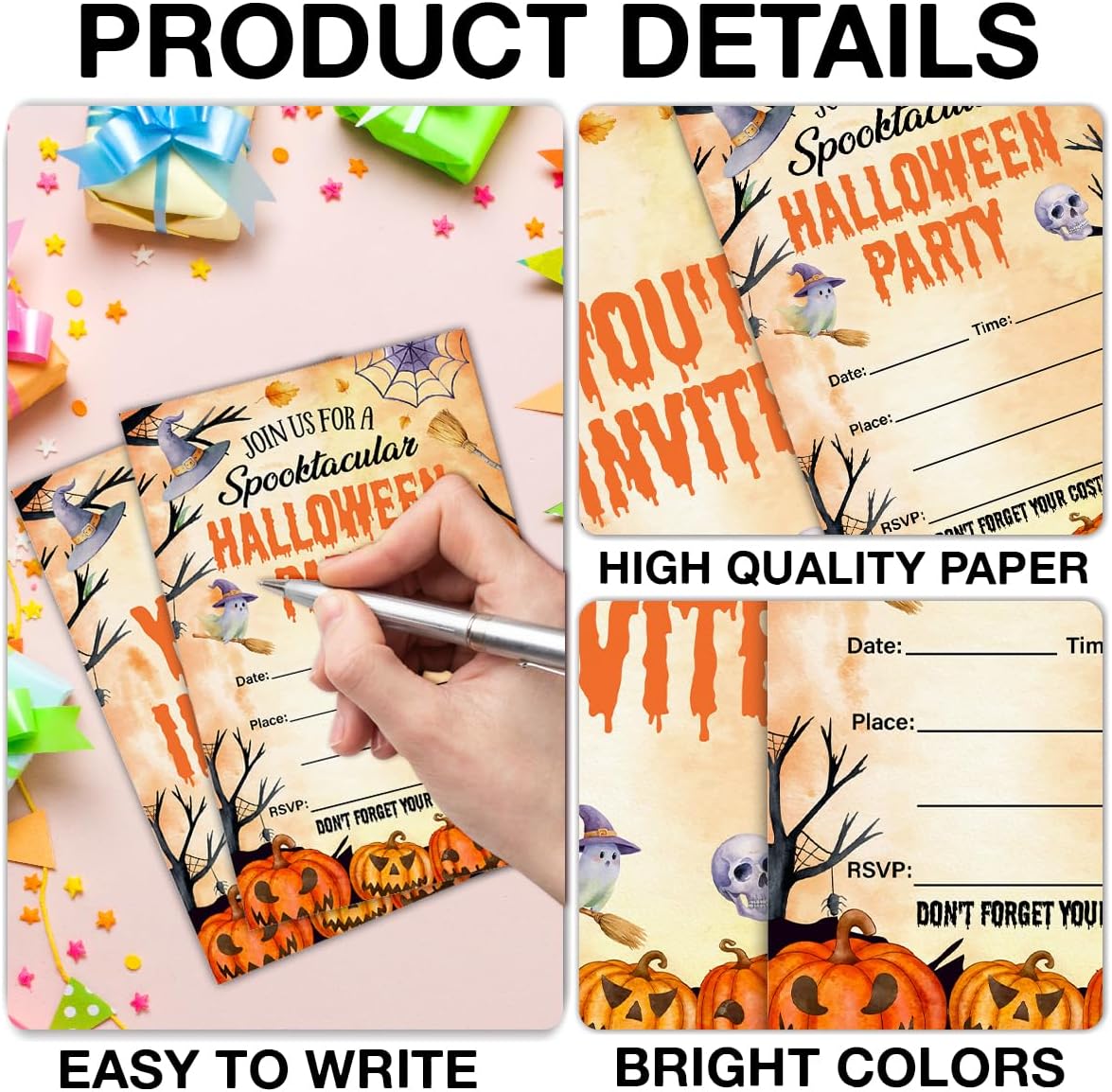 Halloween Party Invitations, Spooky Pumpkins Halloween Party Fill in Invites Cards With Envelopes (20 Count), Double Sided Design