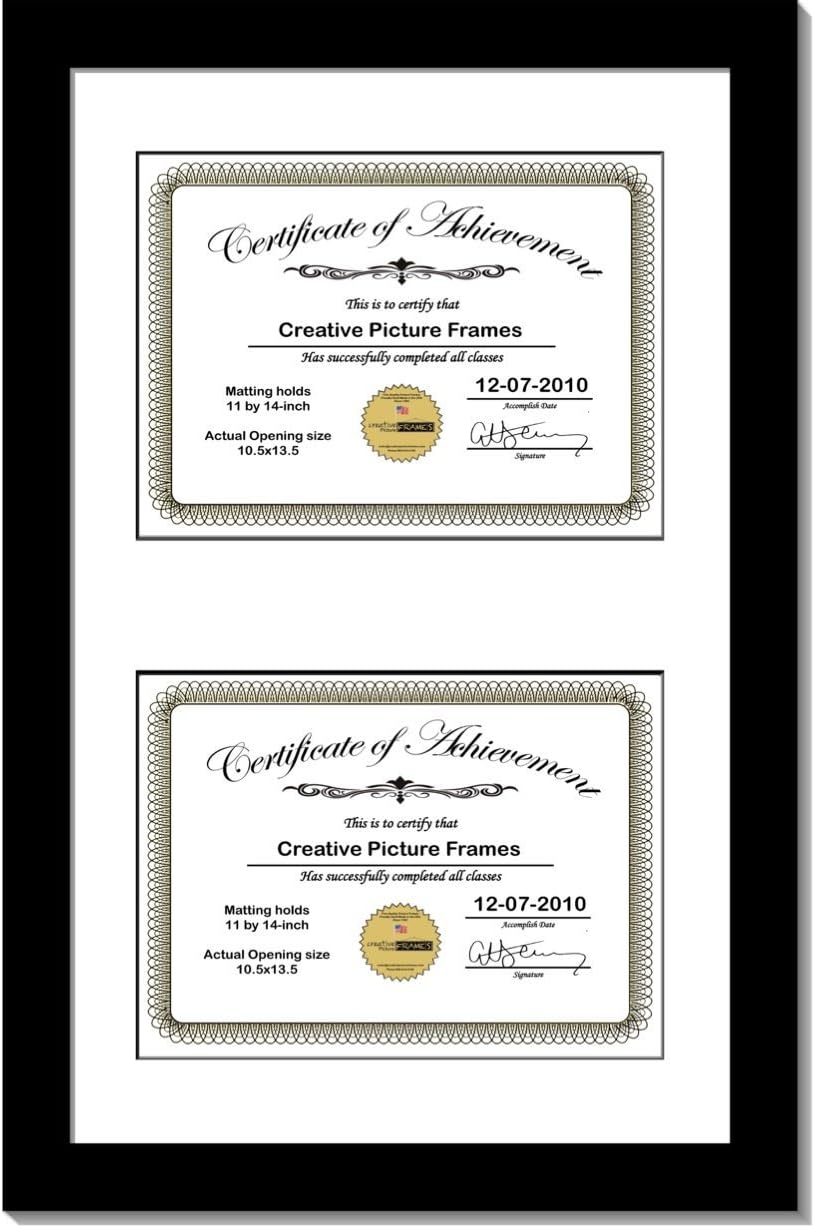 Creative Picture Frames 16X24Bk-W Black Vertical Double Diploma Frame With 2 Opening White Mat, Holds 2-11X14-Inch Documents With Wall Hanger