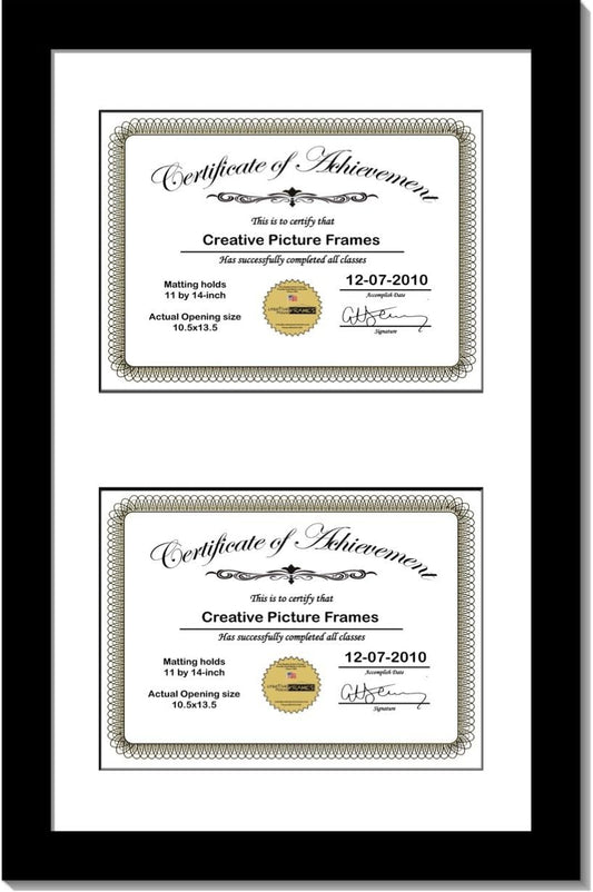 Creative Picture Frames 16X24Bk-W Black Vertical Double Diploma Frame With 2 Opening White Mat, Holds 2-11X14-Inch Documents With Wall Hanger
