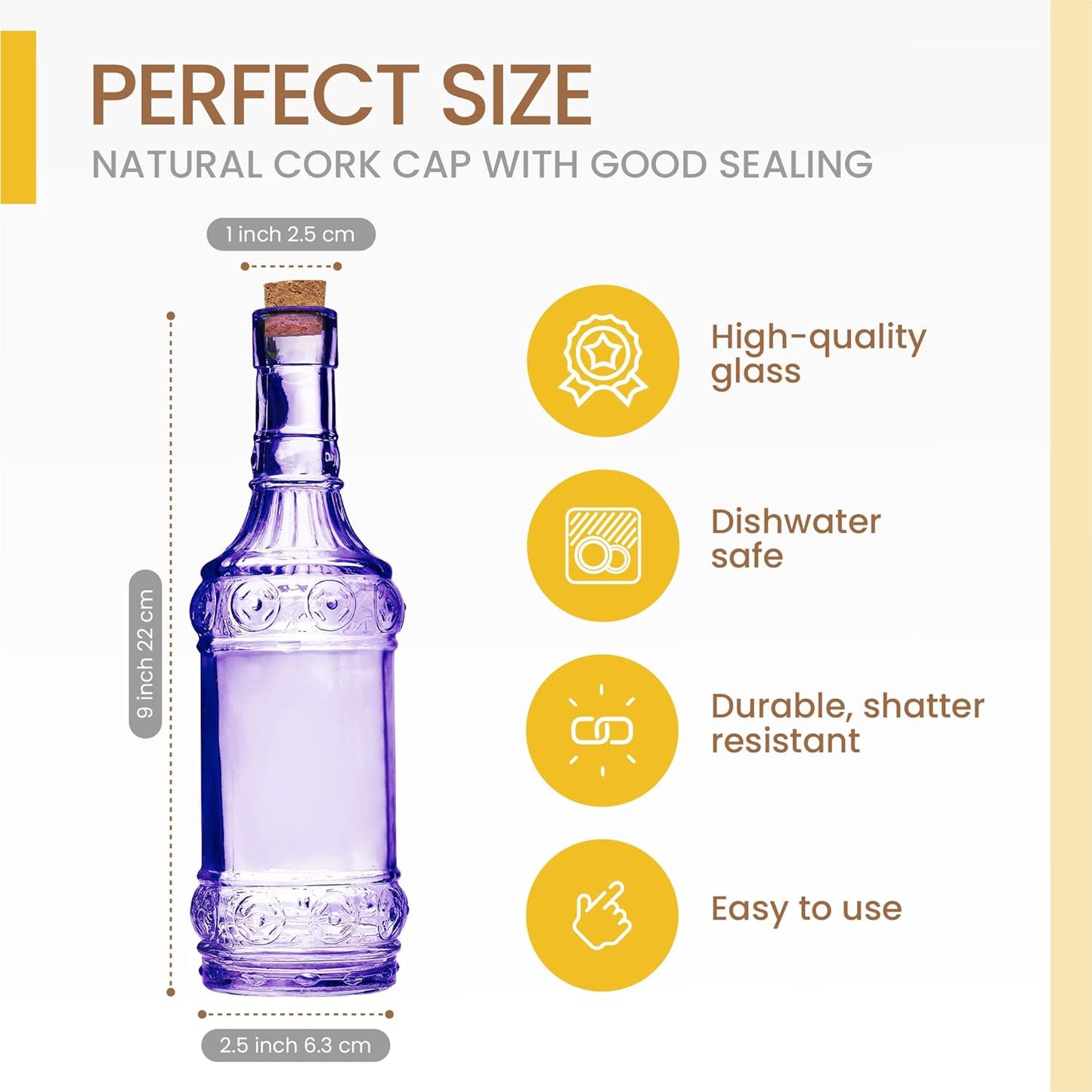 Assorted Purple Glass Bottles with Corks, 6 Pack, 2.5in X 9in, 16oz