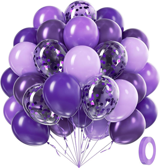 60pcs Purple Balloons 12inch with Metallic Pastel Dark Purple Confetti Balloons for Purple Birthday Wedding Baby Shower Party Decorations