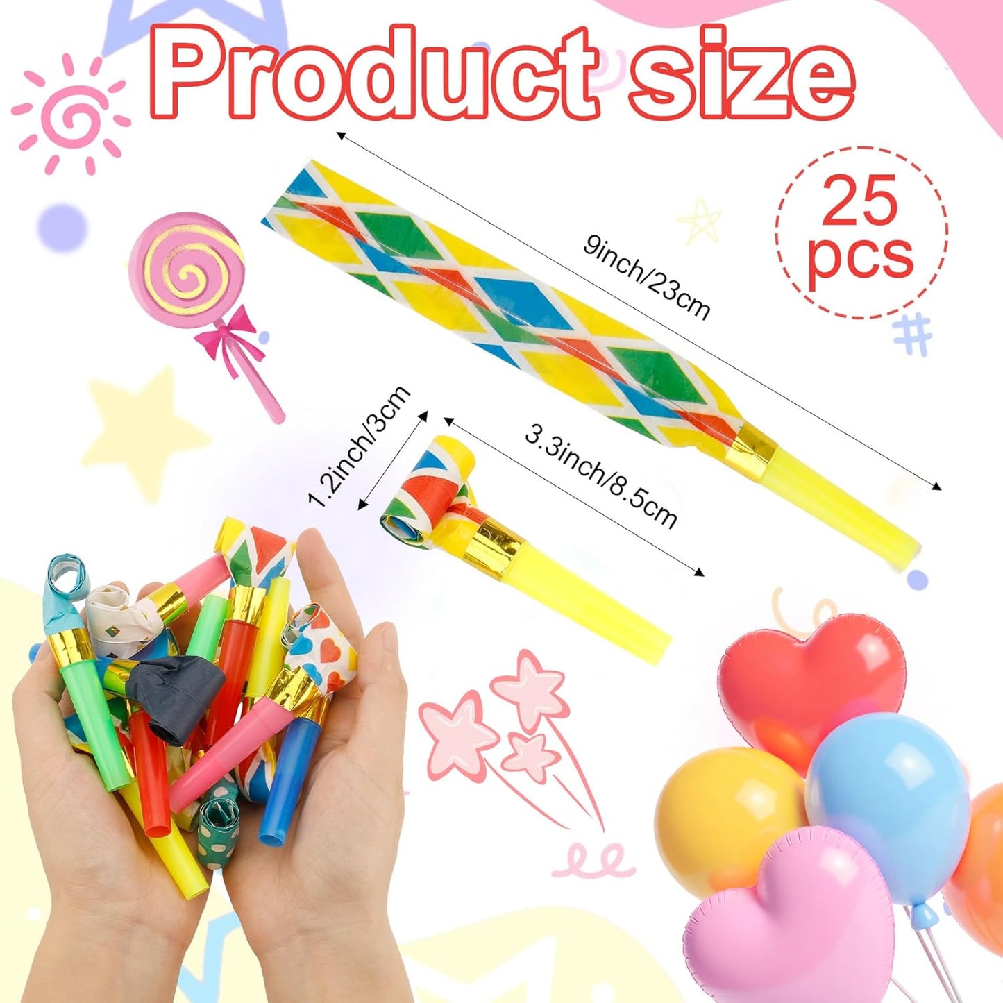 Party Blowers, 25 PCS Party Blowers for Kids, Party Blowouts, Party Noise Makers Horns, Colorful Birthday Blowers Noisemakers Blow Horns Party Whistles Favors for Birthday Christmas New Years Events