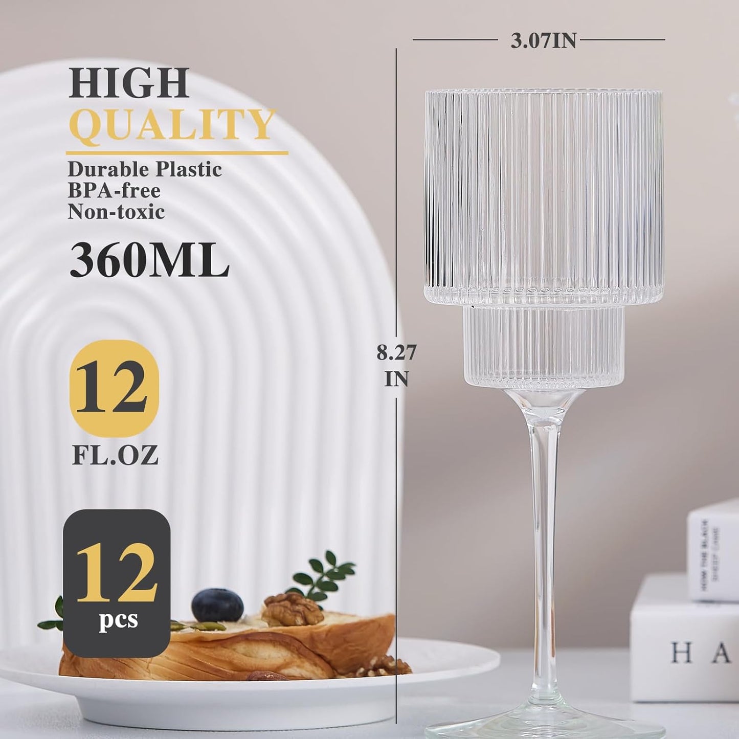 Plastic Goblets Wine Glasses - 12Oz Acrylic Wine Glasses Origami Unbreakable Clear Plastic Cocktail Glasses Recyclable Shatterproof Reusable Wine Cups for Parties & Weddings (Transparent 1)