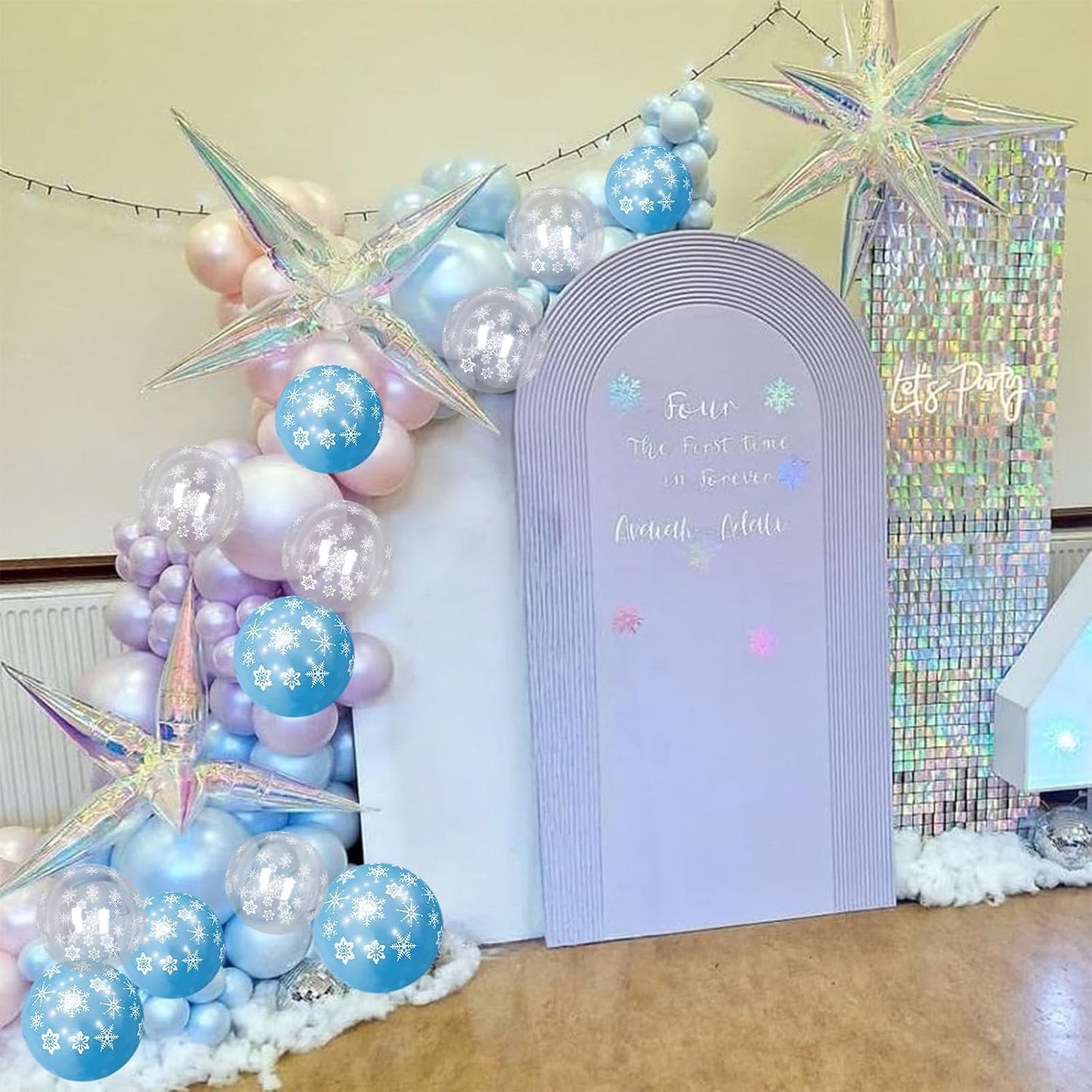 Pearl Purple and Blue Balloons 50pcs, Winter Wonderland Pearl Purple Blue White Iridescent Balloons with Snowflake Balloon for Girls Kids Ice Snow Theme Party Birthday Winter Baby Shower Decorations