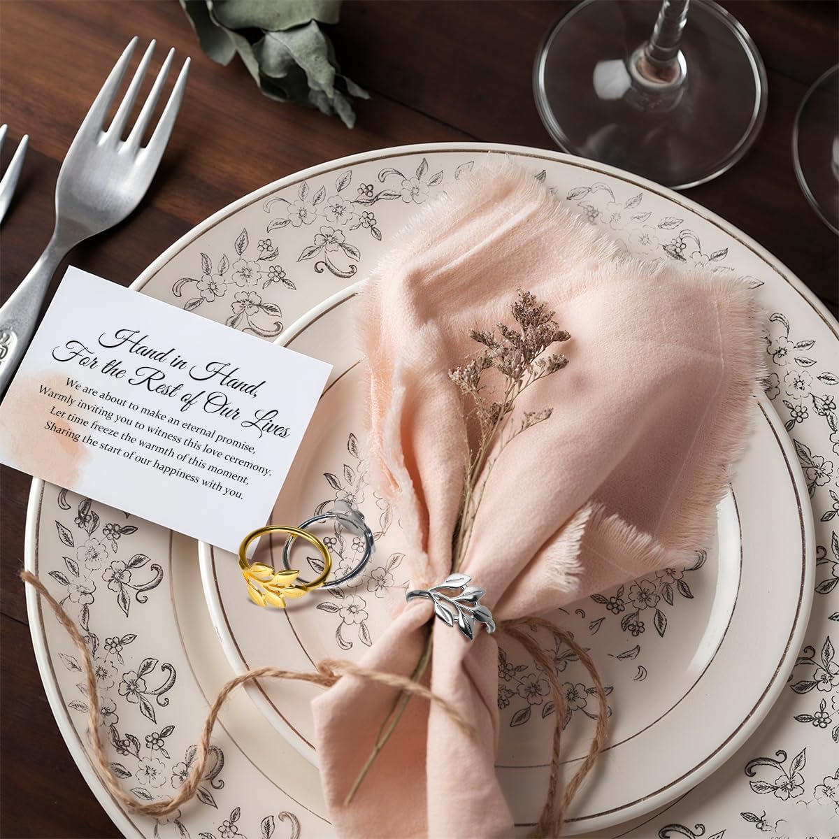 40 Pcs Leaf Napkin Rings Set, Metal Napkins Rings Holders Bulk for Cloth Napkins Table Adornment for Wedding, Birthday, Thanksgiving, Christmas, Banquet, Dinning Table Decorations