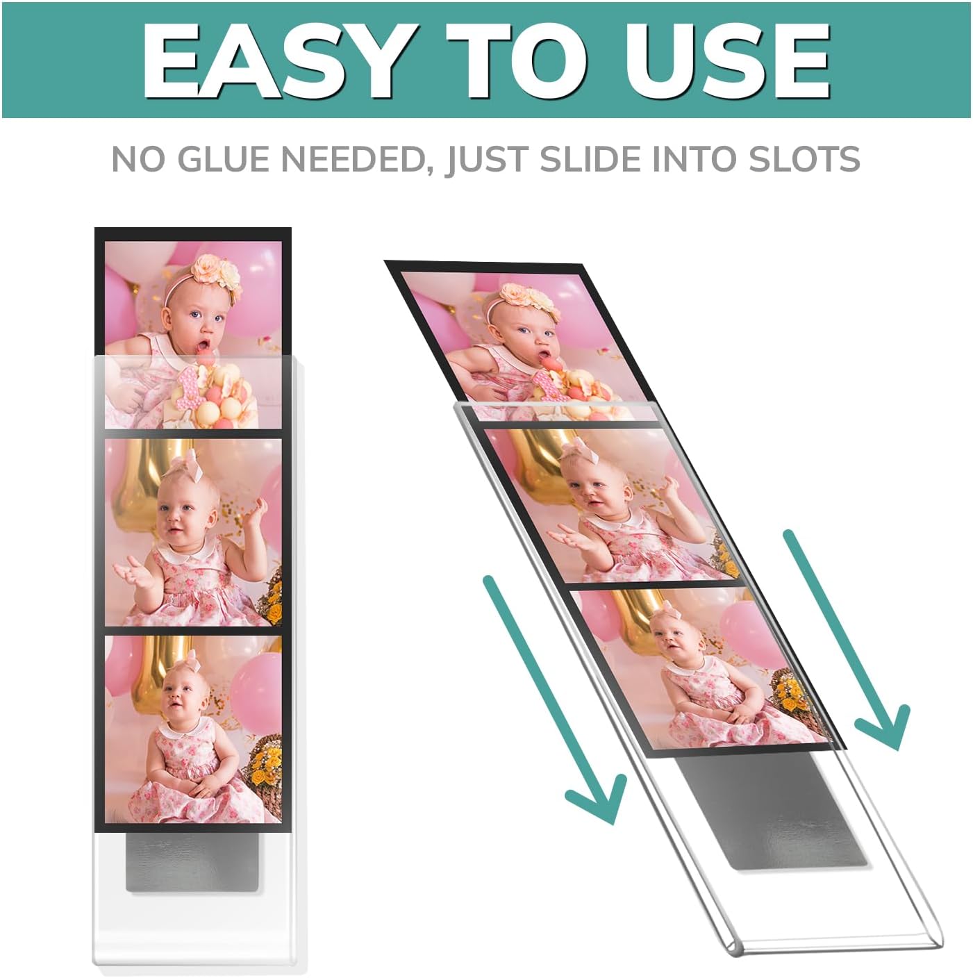 pbf PHOTO BOOTH FRAMES 2x6 Magnetic Picture Frames for Refrigerator | 2 x 6 Clear Magnetic Acrylic Frames for Photo Strips | Magnetic Photo Holders for Fridge, Locker, Sign Holder (100-Pack)