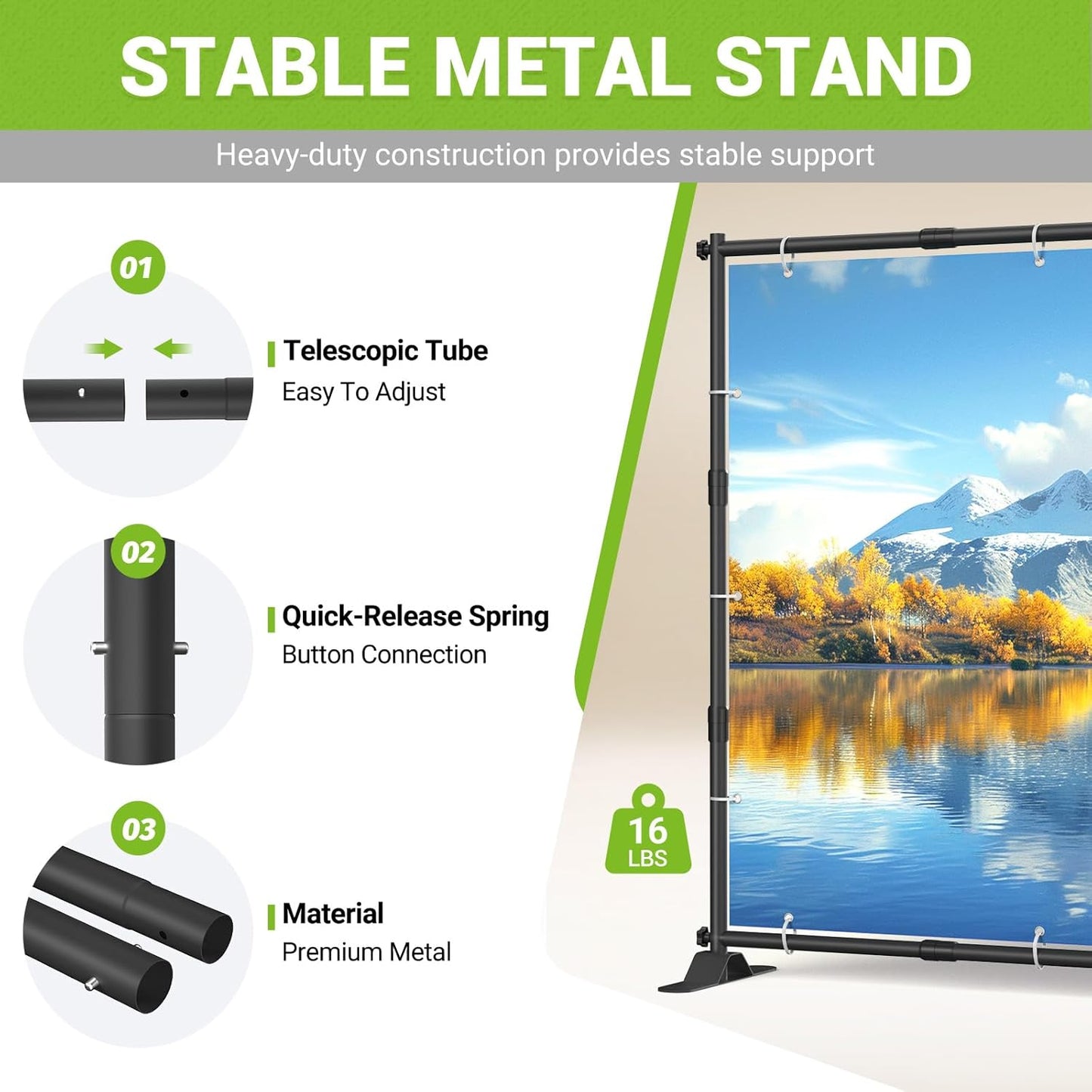 10 x 8 Ft Heavy Duty Backdrop Banner Stand, Adjustable Photo Background Support Frame Kit, Backdrop Stand for Parties Birthday Party Baby Shower Wedding Decorations