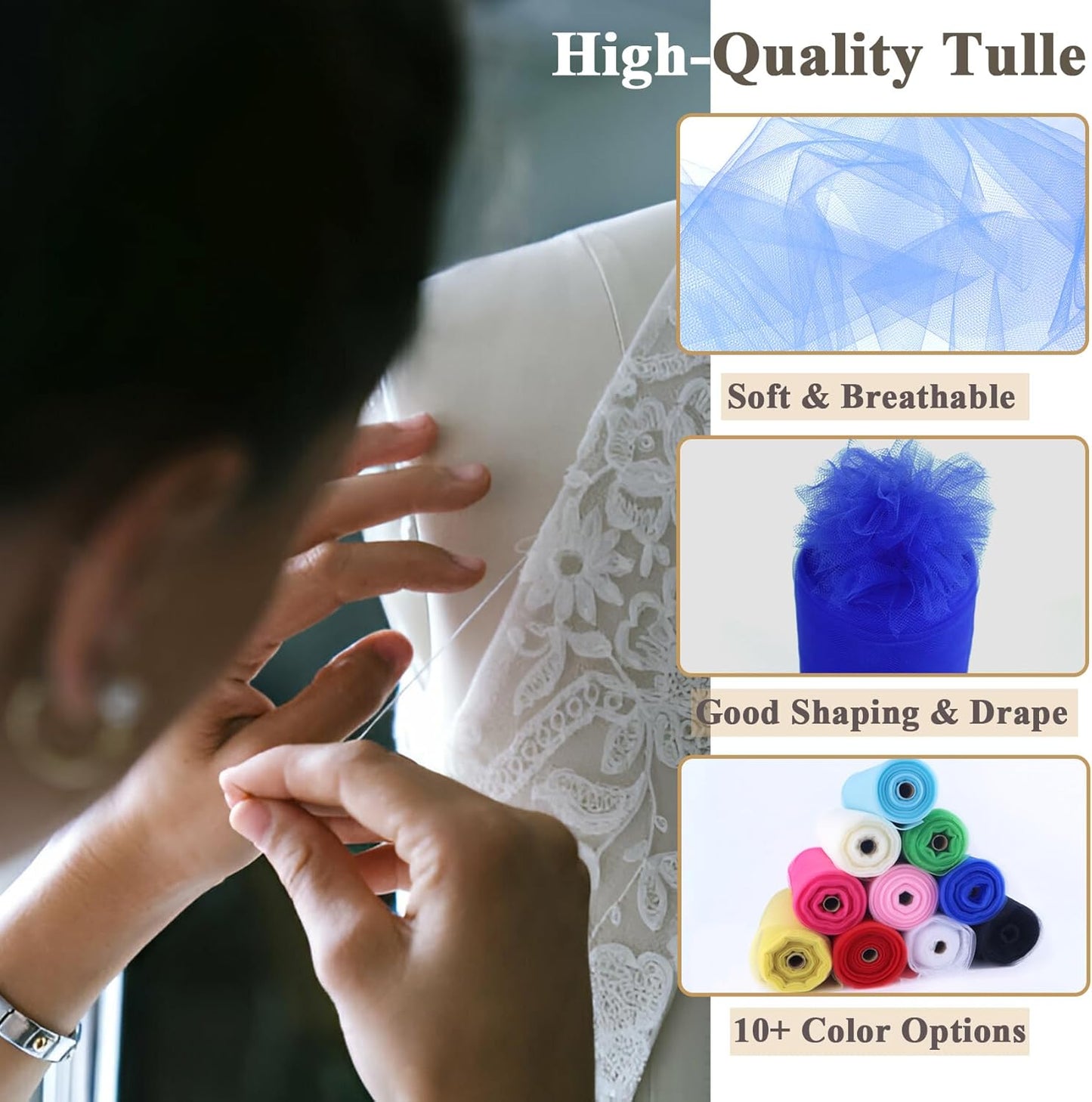Royal Blue Tulle Fabric Rolls 54 Inch x 10 Yards Large Mesh Tull Bolt for Wedding, Garden Netting, Tutu Skirt, Party Decoration and Craft Supplies