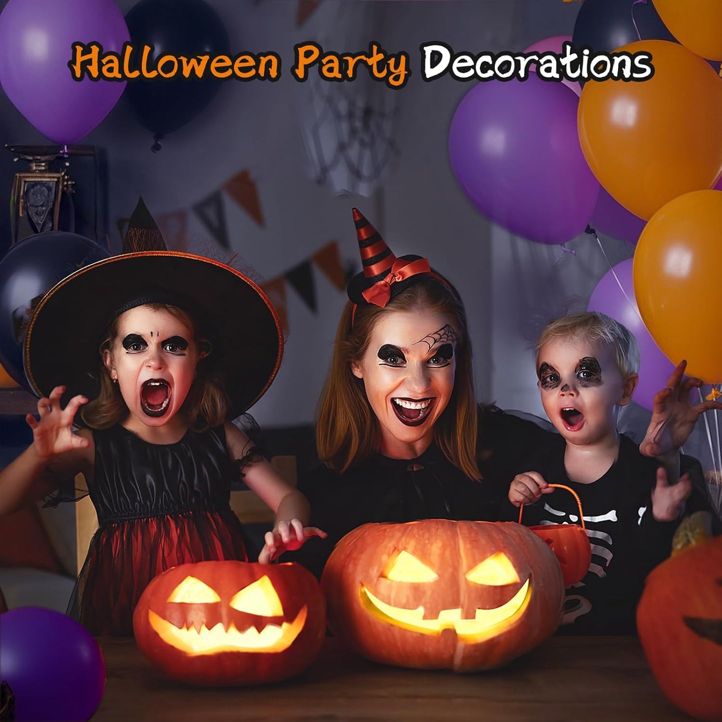 Orange and Black Balloons with Ribbons, 12-Inch Halloween Party Orange Purple and Black Latex Balloons for Halloween Party Decorations, Perfect for Spooky Party Decor