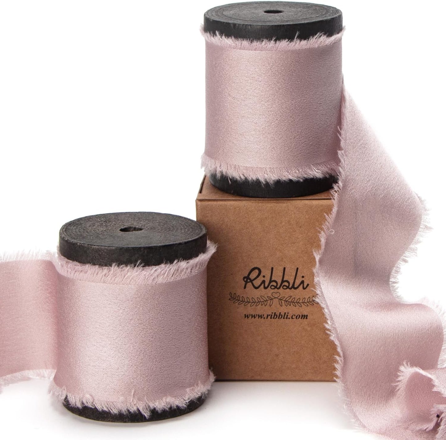 Ribbli Antique Mauve Silk Satin Ribbon 1.5 Inch x 12 Yard Handmade Frayed Chiffon Ribbon with Wooden Spool Mauve Ribbon for Gift Wrapping Wedding Invitations Bridal Bouquets Home Decor