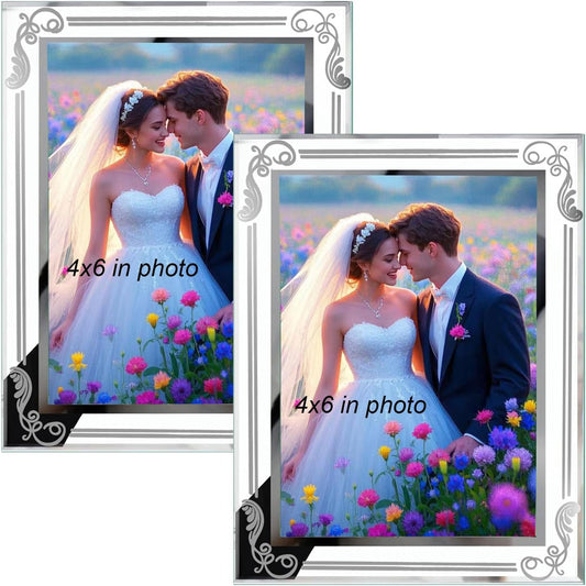 Photo Frames Picture Frame 2 Pack 4x6 High Definition Glass Vertical and Horizontal for Table Desk Shelf Office House Decoration Gifts