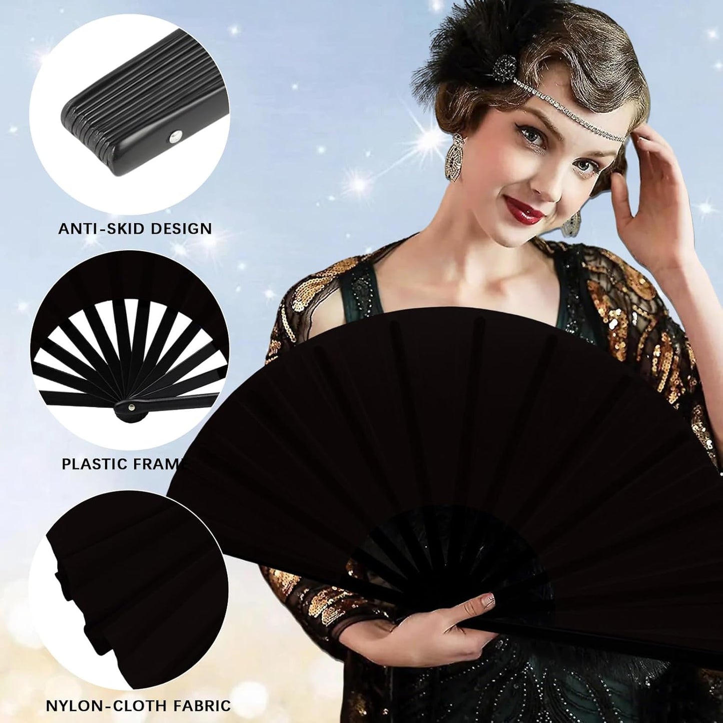 13inch Large Rave Fan Popping Clacking Fans for Line Dancing,Hand Fans for Women Foldable,Boots on The Ground Fan,Portable for Outdoor,Wedding,Party,Decoration (6pcs Black)