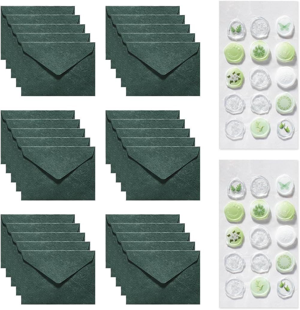 30 Pieces A6 Envelopes with 30 Seal Stickers, 6.32 x 4.45 inch Envelopes for 4 x 6 Wedding Invitation Cards, Greeting Cards, Graduation, Birthday Party Invitations, Green.