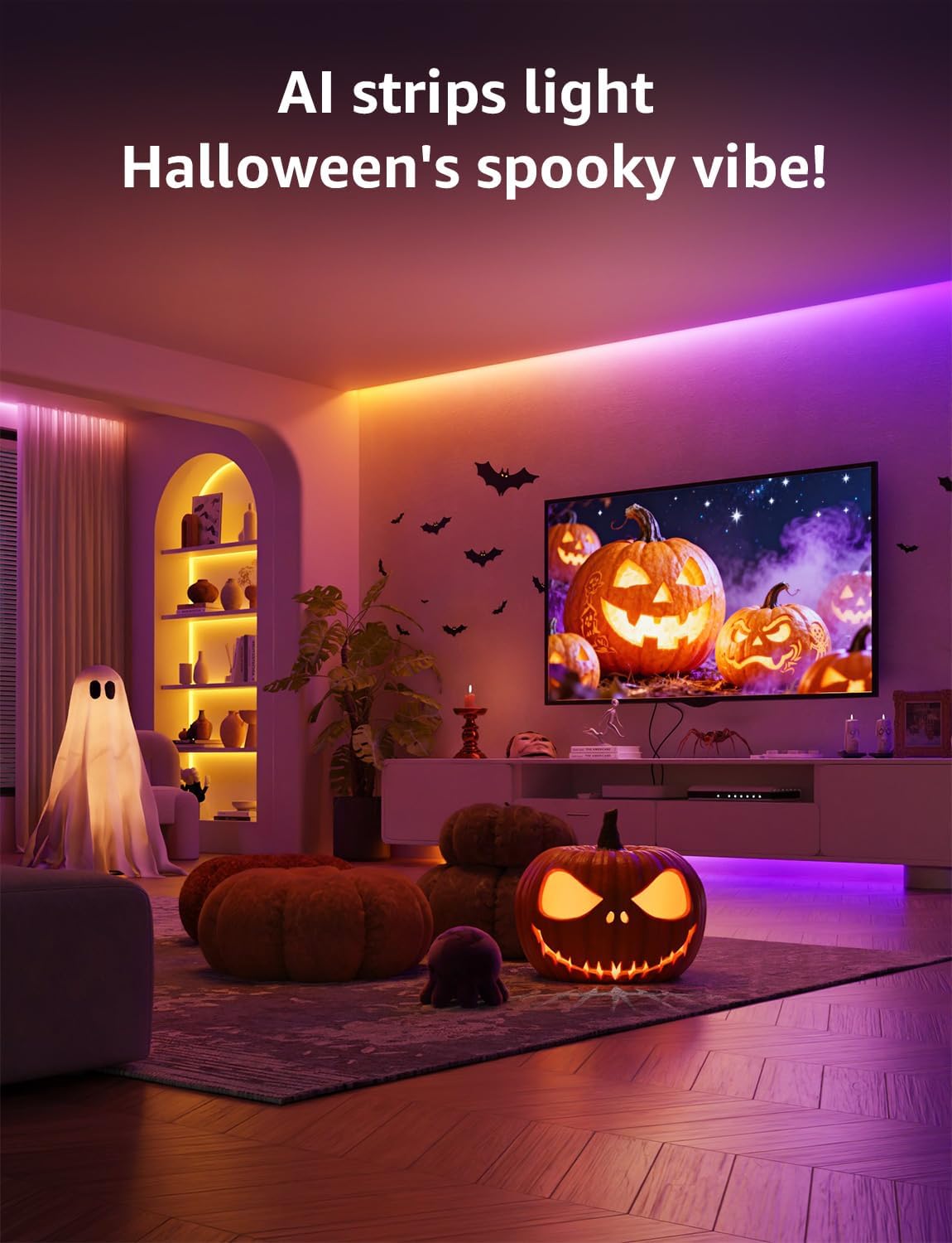 Lepro S1 AI LED Strip Lights for Bedroom - 65.6ft Smart RGB Light Strips with IC and Rainbow Chasing Effects, Color Segment DIY, AI Generated Lighting, No Remote, 2.4G Wi-Fi & Bluetooth