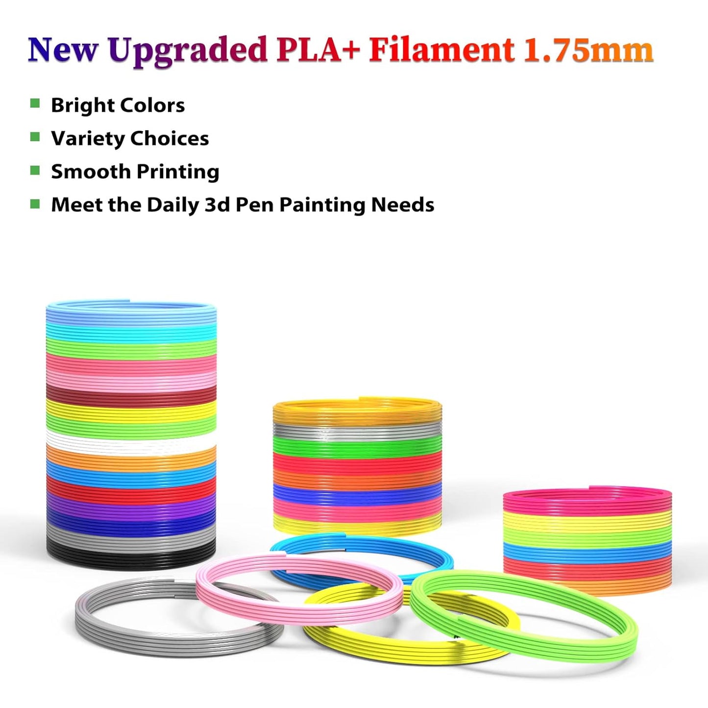 3D Pen Filament Refills 30 Colors, Bonus 250 Stencils eBooks - 3D Pen Filament PLA 1.75mm,Non-Toxic, Smooth Printing Refills