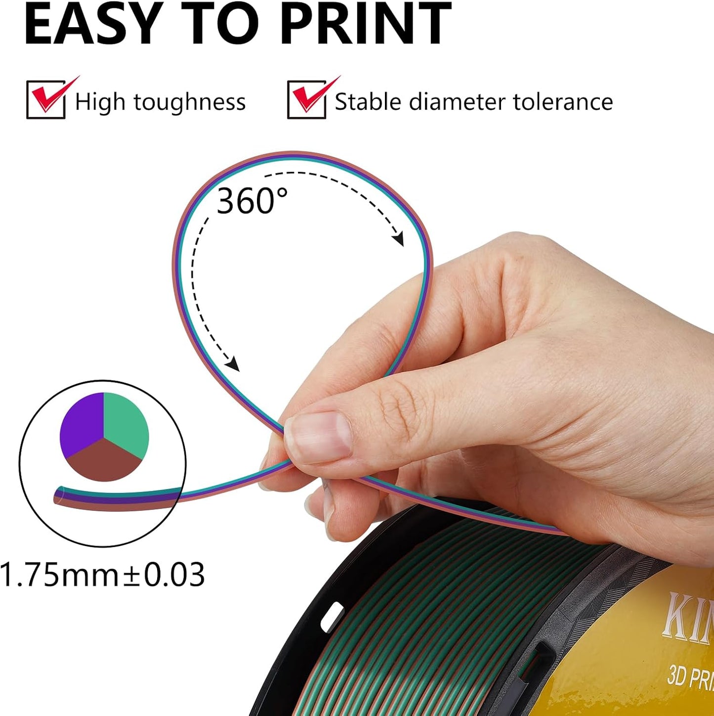 Kingroon 16KG PLA Filament Bundle+Triple Color Silk PLA Filament Bulk 3D Printer Filament 1.75MM,for Most FDM 3D Printer，1KG X 16 Spools